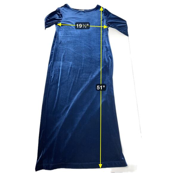 Vintage Talbots Blue Velvet 3/4 Sleeve Maxi Dress Womens Size Medium M VTG Goth - Picture 11 of 11